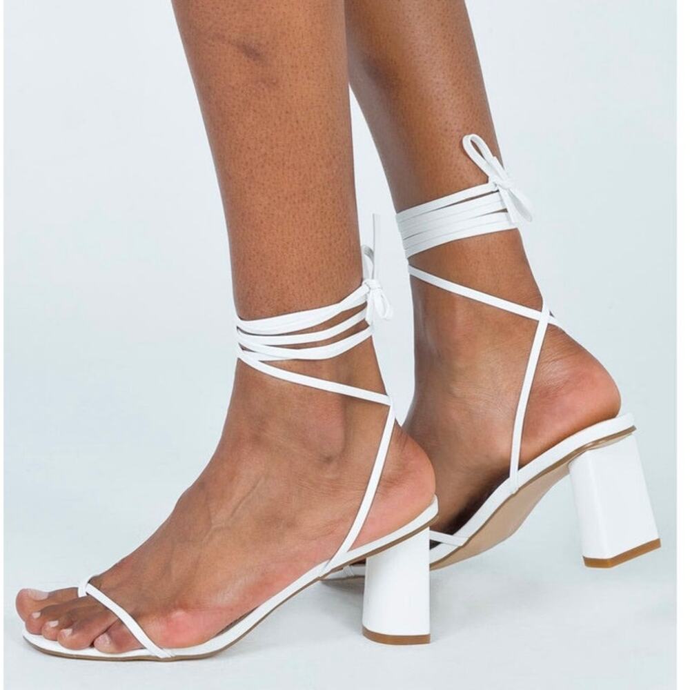 Princess Polly Lena Strappy Block Heel Sandals in White Size 8
